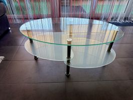 Couchtisch oval Glas und Milchglas mit Metallfüssen