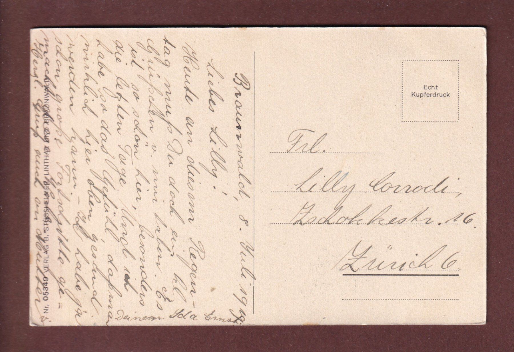 Cartoline postali: BRAUNWALD - Kirche - 1919 – Usato da Pully venduto da nicecards 1