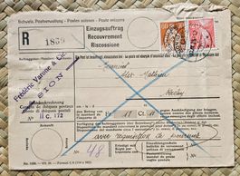 Recouvrement recommandé Sion - Réchy 1935 (avec contenu)