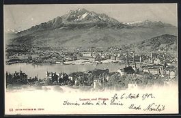 Luzern, Teilansicht mit Kirche und Pilat