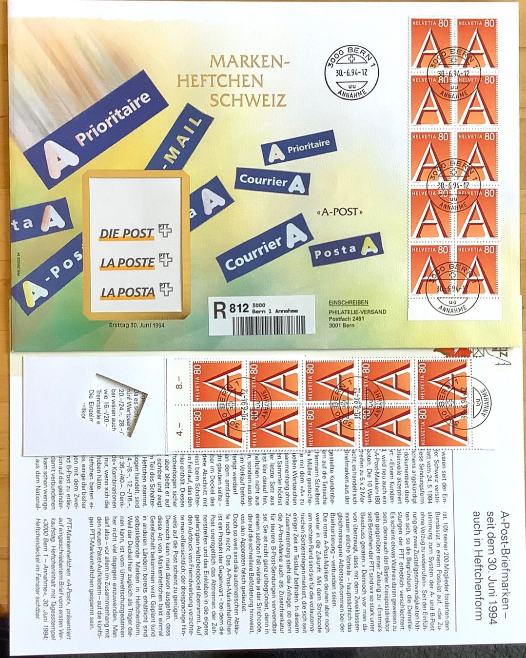 Tutti i francobolli: 1994 FDC  Markenheftchen - A Prioritarie  + MH  ET – Nuovo (secondo la descrizione) da Liestal venduto da Skunk02
