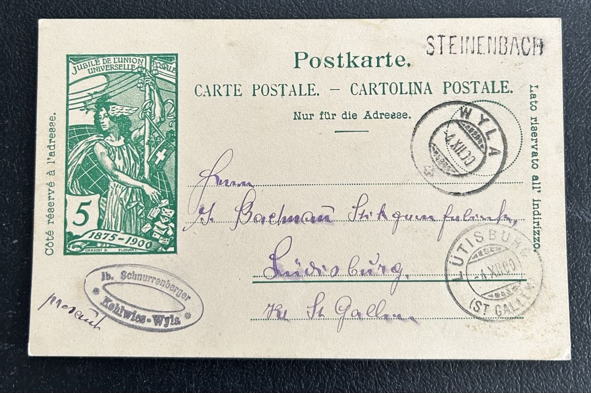 Alle Briefmarken: UPU Postkarte Einzeiler Steinenbach – Gebraucht aus Horw von Tellbub