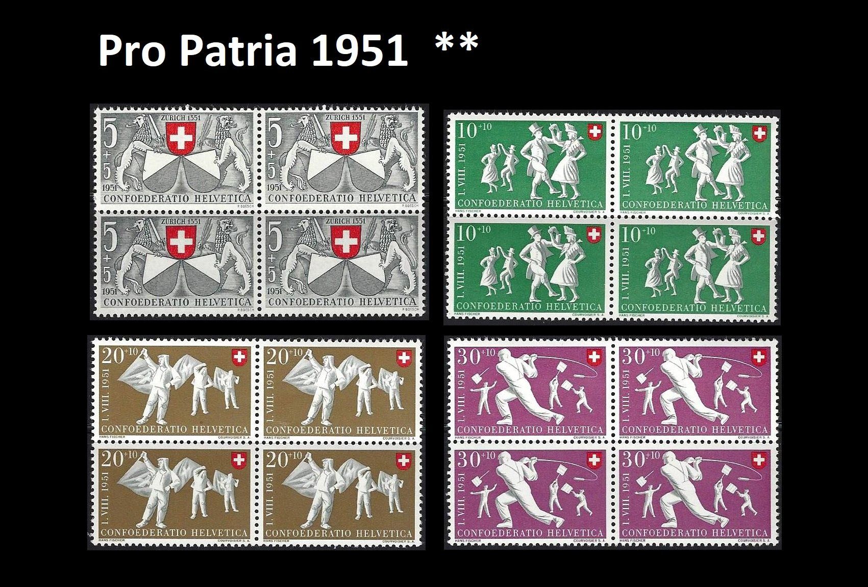 Tutti i francobolli: Pro Patria 1951, Viererblöcke postfrisch – Usato da Baar venduto da miam8