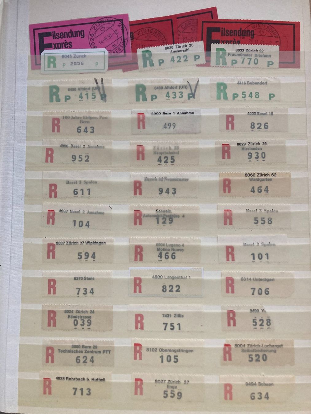 Tutti i francobolli: Schweiz kleine Sammlung R-Zettel 1 – Usato da Winterthur venduto da schnueps