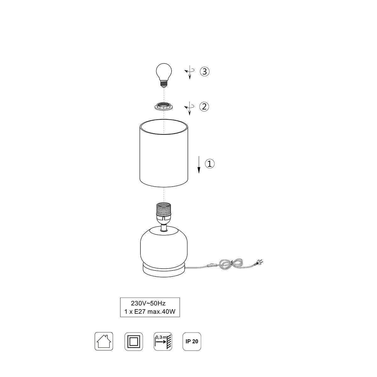 Lampade: Tischleuchte, Stoff, Glas, 28 cm Höhe – Nuovo (secondo la descrizione) da Kreuzlingen venduto da Smart-Light 3