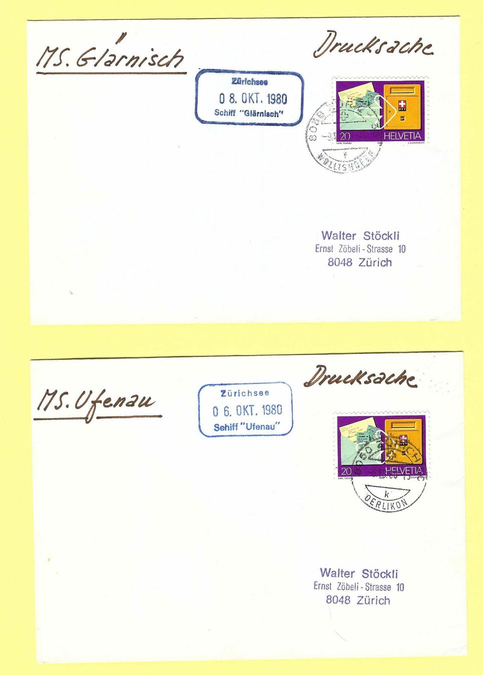 Alle Briefmarken: 4 Belege mit Schiffstempeln dn – Gebraucht aus Aarau von fussball-fussball
