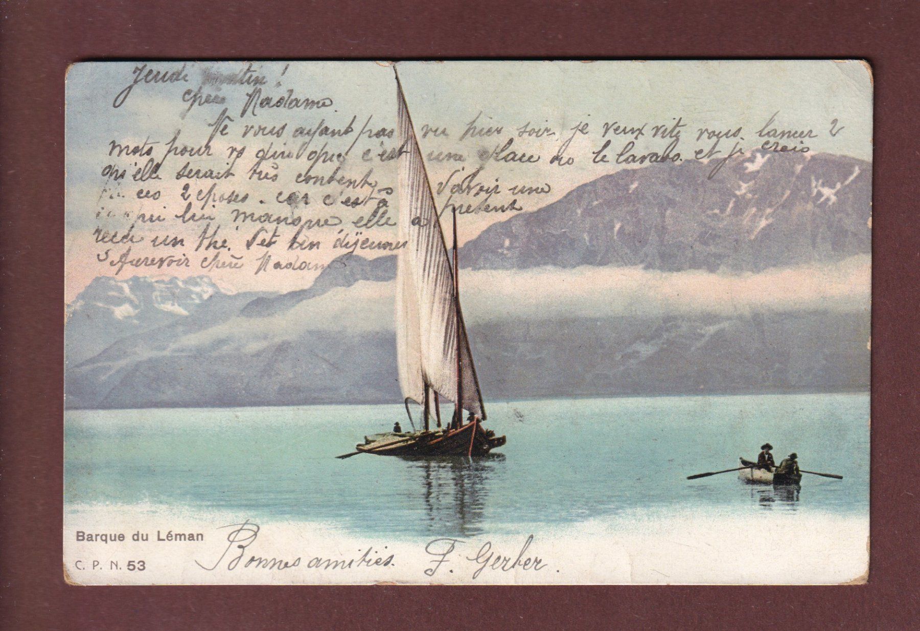 Cartoline postali: BARQUE DU LEMAN - 1905 CPN – Usato da Pully venduto da nicecards-shop