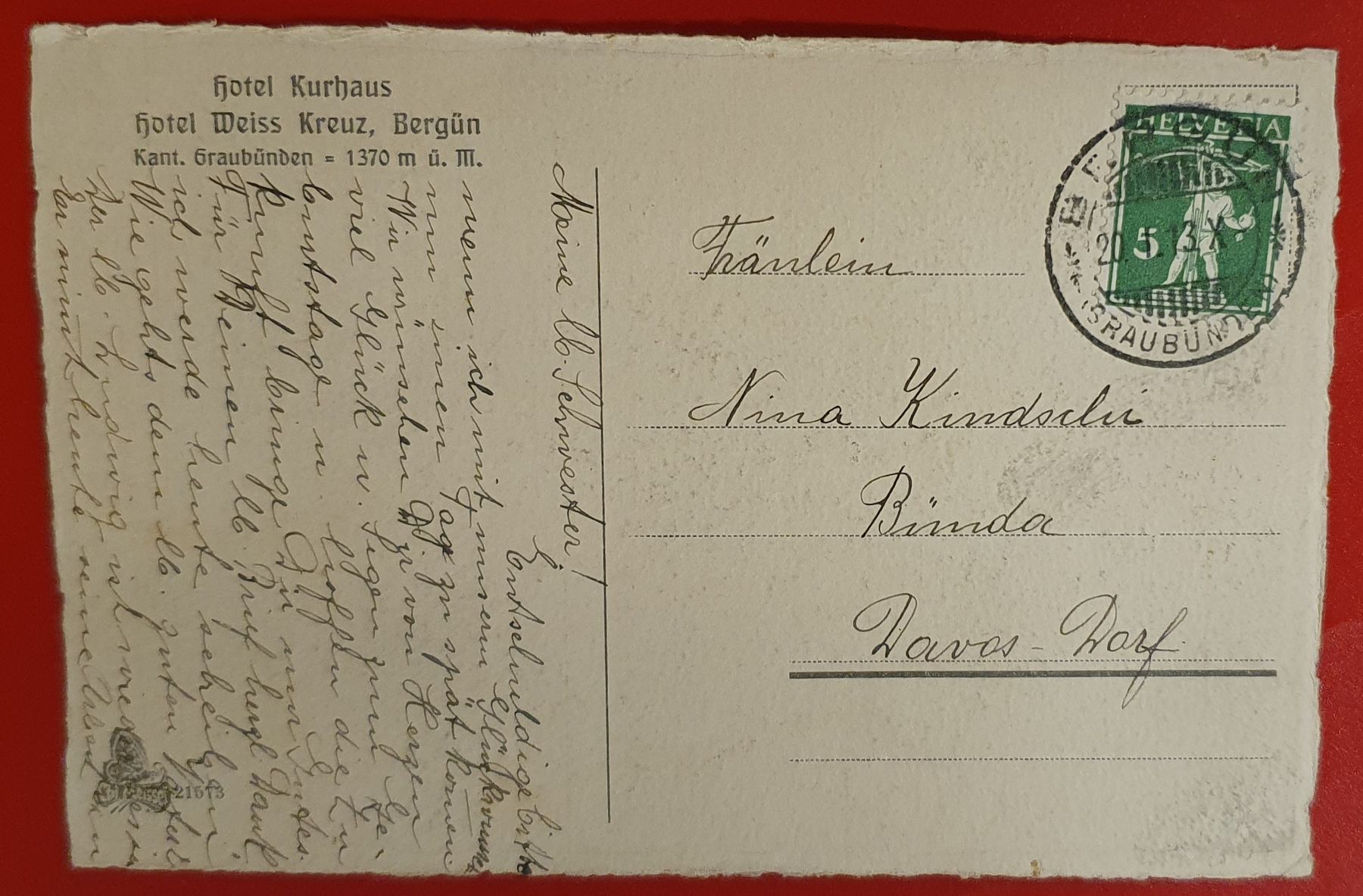 Cartoline postali: Stuls bei Bergün 1913 – Usato da Kreuzlingen venduto da Rschweiz1 1