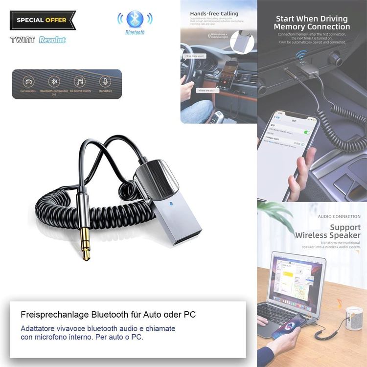 Auto Bluetooth AUX Adapter Freisprechanlage USB vw audi bmw (Neu und ...