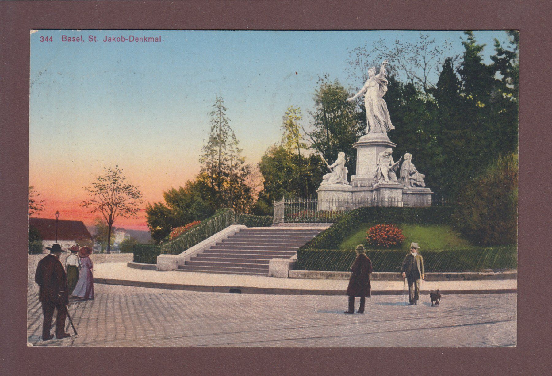 Cartoline postali: BASEL - St. Jakobsdenkmal - Leute - 1918 – Usato da Pully venduto da nicecards