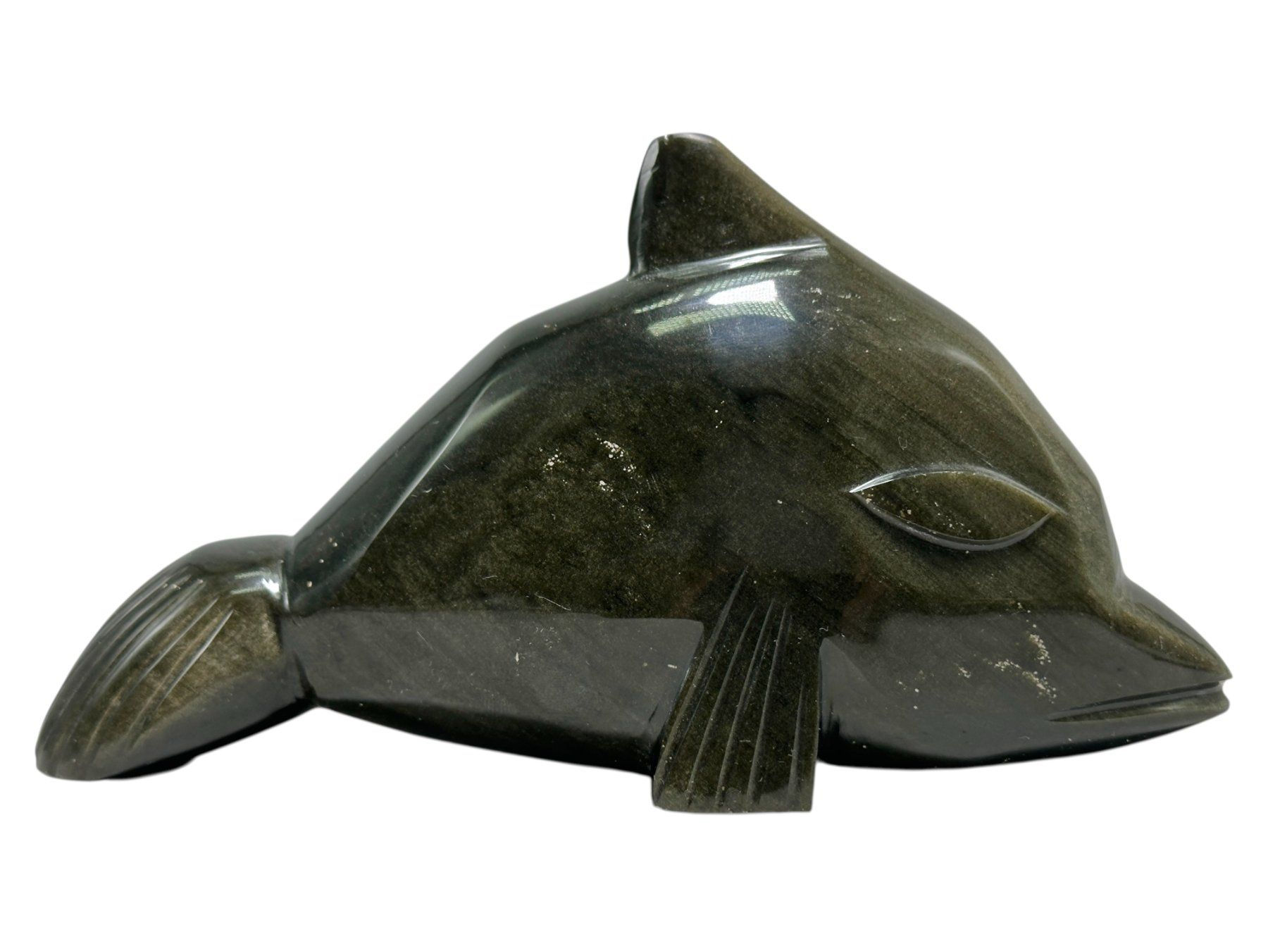 Sculture & Statue: Statuette Dauphin sculptée en Obsidienne Dorée – Usato da Morges venduto da vintix 7