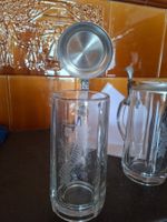 Bierkrug Glas mit Zinndeckel Feldschlösschen Gravur gut e...