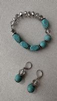 Schmuckset Armband und Ohrringe Türkis Graue Glass Kristalle
