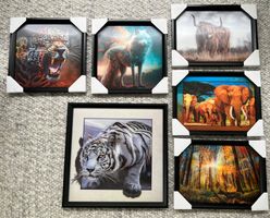 6er Set 3D-Effekt Tier Wandbilder -  neuwertig