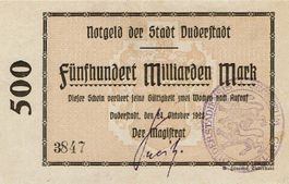 Duderstadt 500 Mrd.Mark+Stempel+U-Schrift 24.10.1923 VZ++
