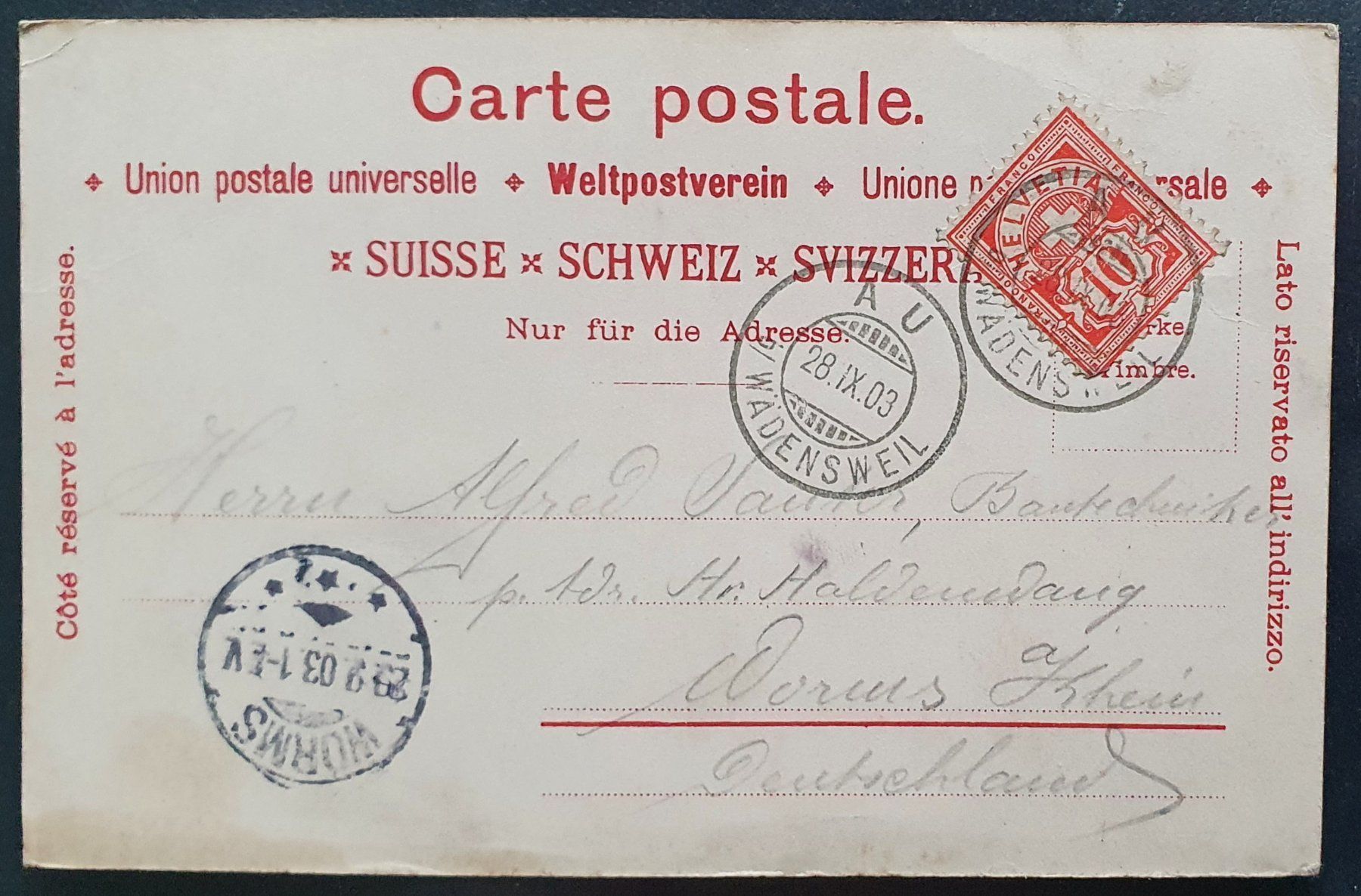 Cartoline postali: Gruss von der Halbinsel Au 1903 – Usato da Kreuzlingen venduto da Rschweiz1 1