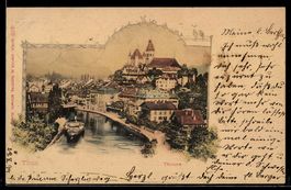 AK Thun, Ortsansicht mit Schloss, 1899