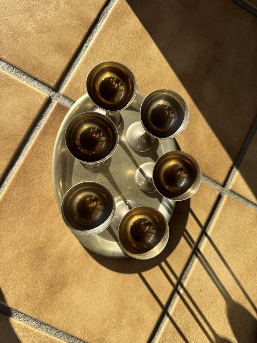 Tutte le decorazioni: Vintage Sektkelche mit Serviertablett, 7-teilig – Usato da Zürich venduto da Sigeli03 1