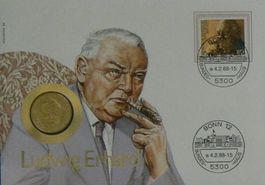 Numisbrief Ludwig Erhard Münze vergoldet