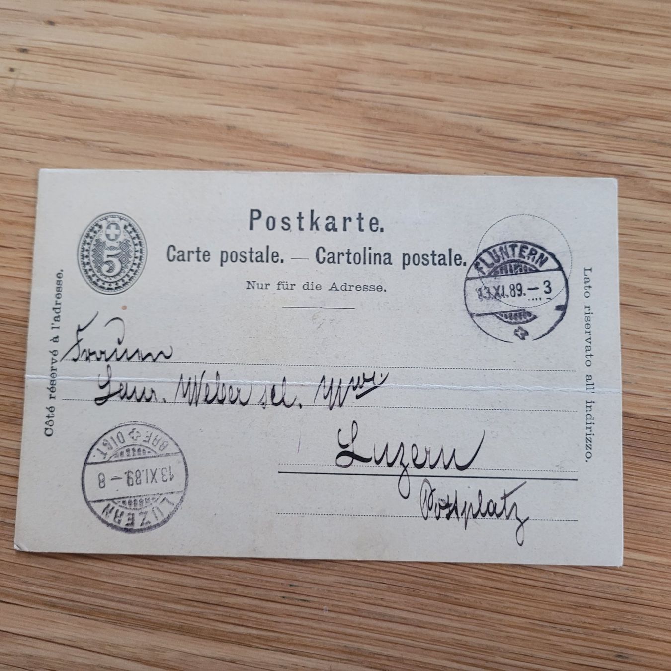 Tutti i francobolli: GS Karte Fluntern 1989 Luzern – Usato da Biel/Bienne venduto da Destockweb
