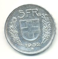 Schweiz 5 Franken 1952 nur 155'000 Stück geprägt          ST