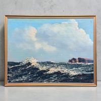 HAVIER - Paysage marin vagues agitées à l'huile sur toile