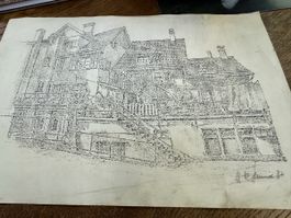 Druck Altes Haus signiert H.R. Schmid 87 30x21 cm 
