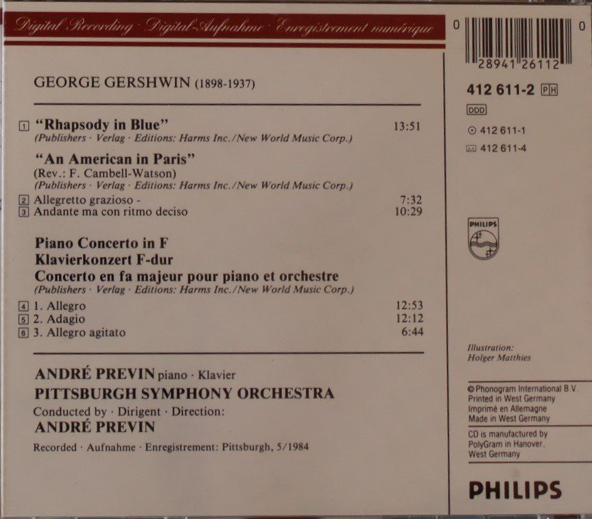 CD: Pittsburgh Symphony Orchestra/André Previn – Gerschwin - Rha – Usato da Luzern venduto da CONTENTI 2