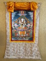 Hochwertiges Thangka mit Brokat 127x72cm Vajrasattva Yab Yum