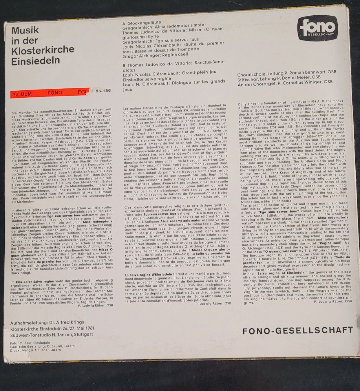 Dischi in vinile: Musik in der Kloster- Kirche Einsiedeln Kloster – Usato da SCHÜBELBACH venduto da CoKaHa 1