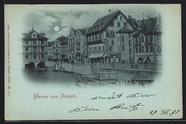 Mondschein-AK Zürich, Ortspartie mit Ge