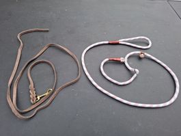 2 laisses pour chien – corde + cuir 