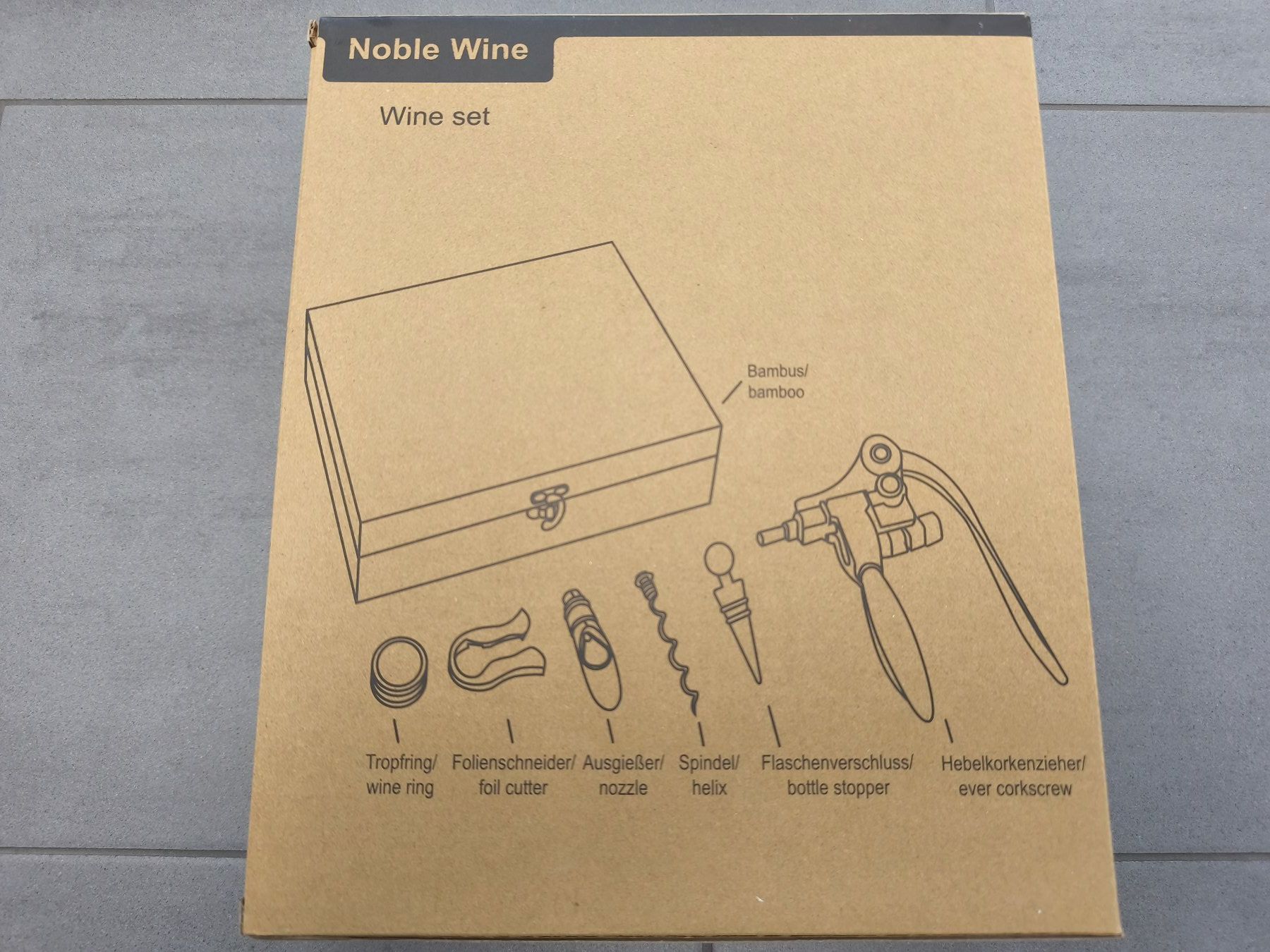 Apribottiglie & Tappi per chiusura: Sommelierset in schöner Bambusbox – Nuovo e nell'imballaggio originale da Zürich venduto da Bluemex 4