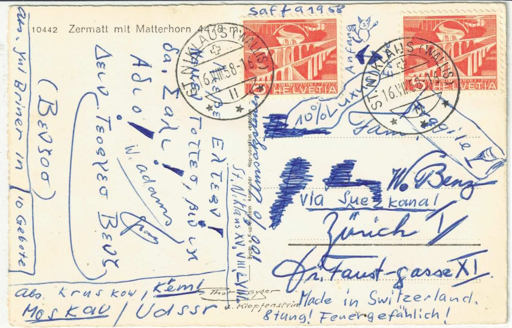 Cartoline postali: Zermatt mit Matterhorn – Usato da Ettingen venduto da Kartenplanet 1