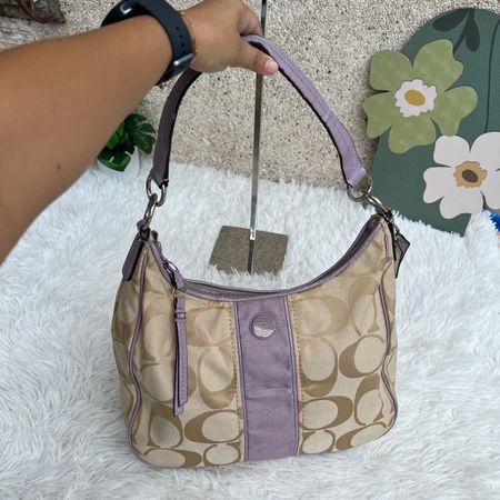 Damen Handtasche Coach C-Muster beige/lila Breite 33cm