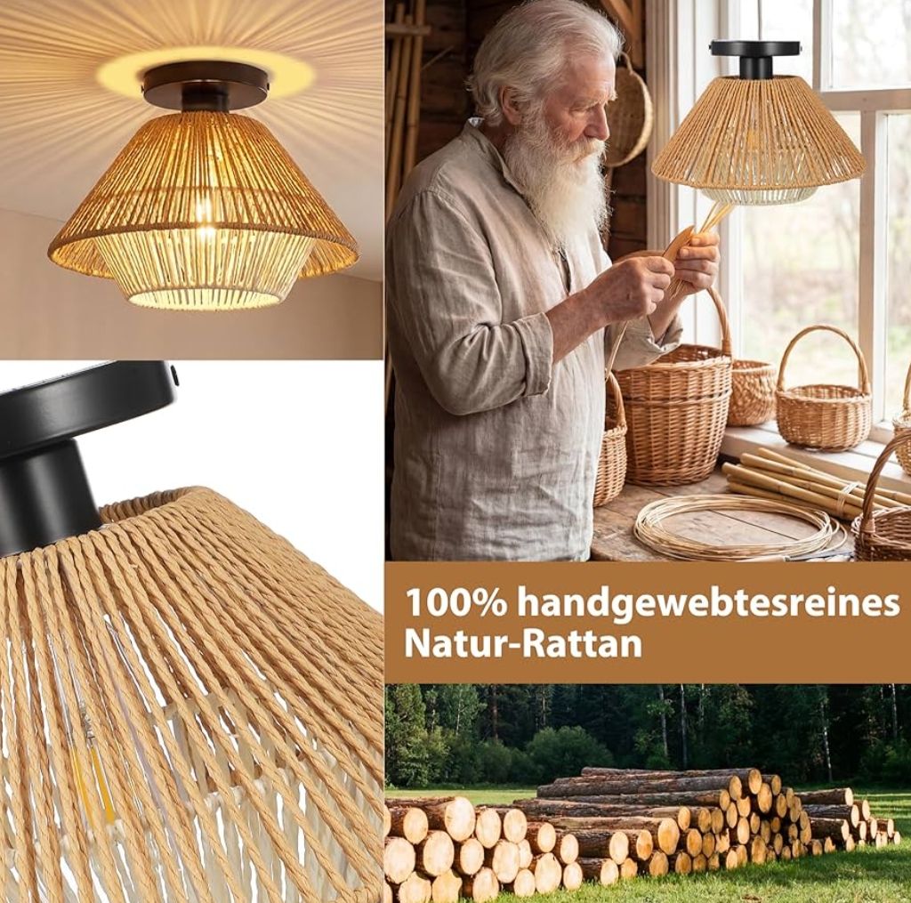 Kronleuchter & Deckenlampen: Rattan Deckenleuchte  Ø30cm, E27 inkl. Leuchtmittel – Neu und originalverpackt aus Winterthur von SwissPrime 4