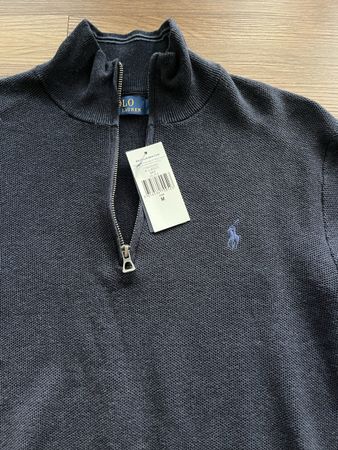Polo Ralph Lauren Mesh Knit Cotton Quarter Zip Sweater Navy