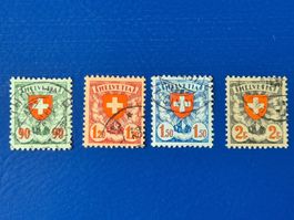 4 Helvetia Briefmarken Wappenschild 1924