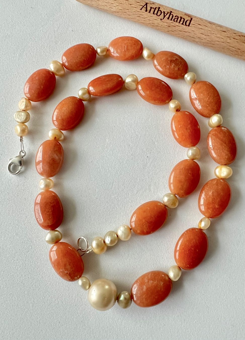 Catenine: Collier Aventurin & Echtperlen/Barockperlen Silber 925 52cm – Nuovo (secondo la descrizione) da Ruswil venduto da artbyhand 6