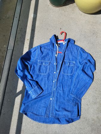 Blaues Jeanshemd mit Kapuze Gr. L Fishbone  Baumwolle