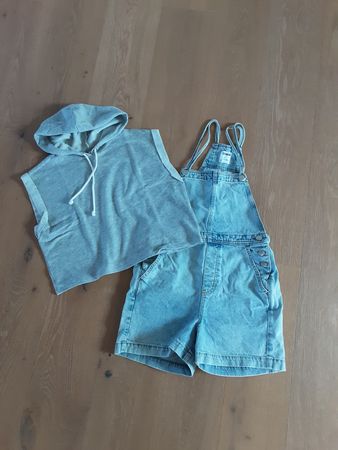 Sommer-Set Gr.M!  kurze Jeans-Latzhose + Hoodie ärmellos 