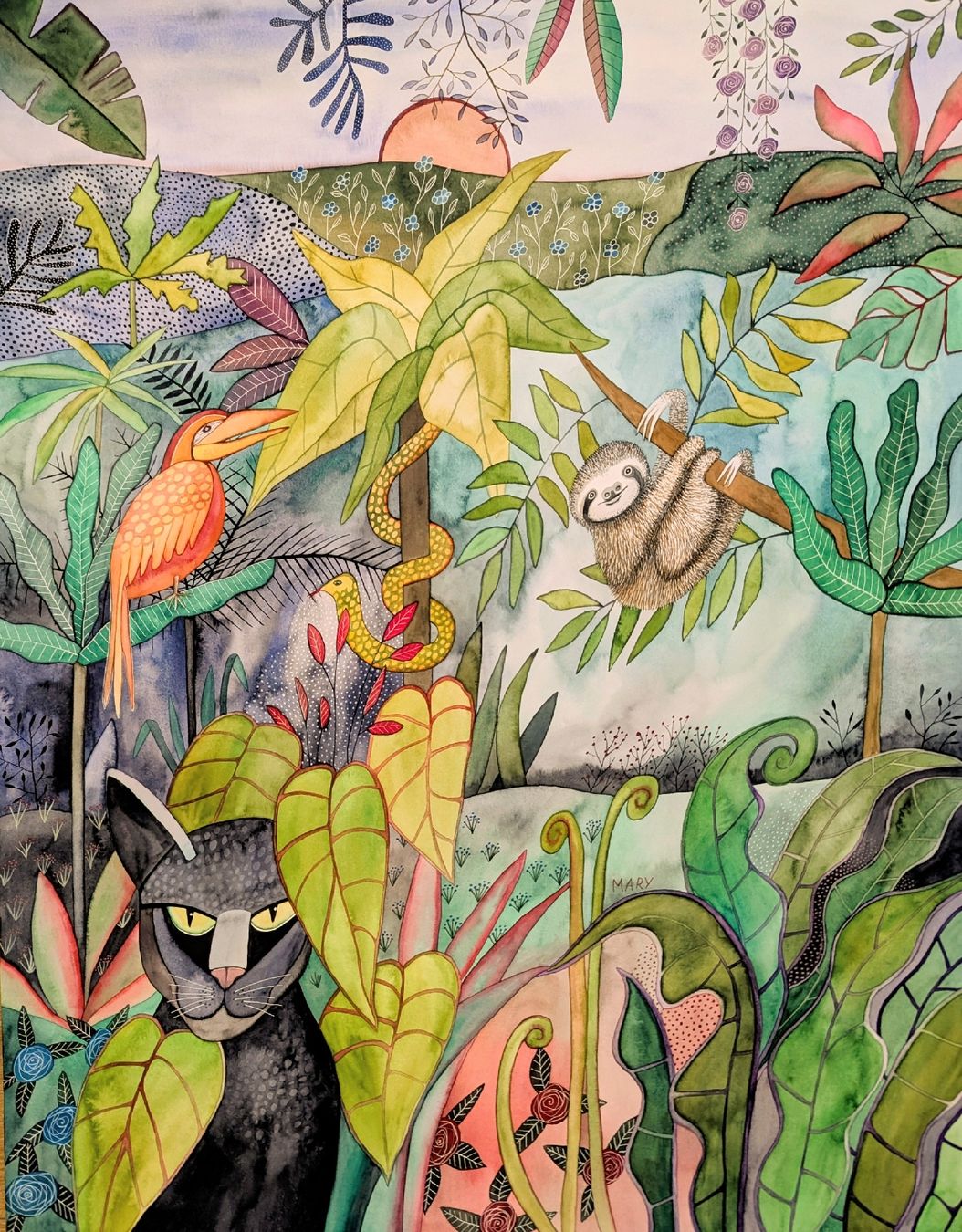 Gemälde: SALE Original Aquarell "im Dschungel" Kinderzimmer Deko – Neu und originalverpackt aus Wittenbach von Mary.M.Boesch