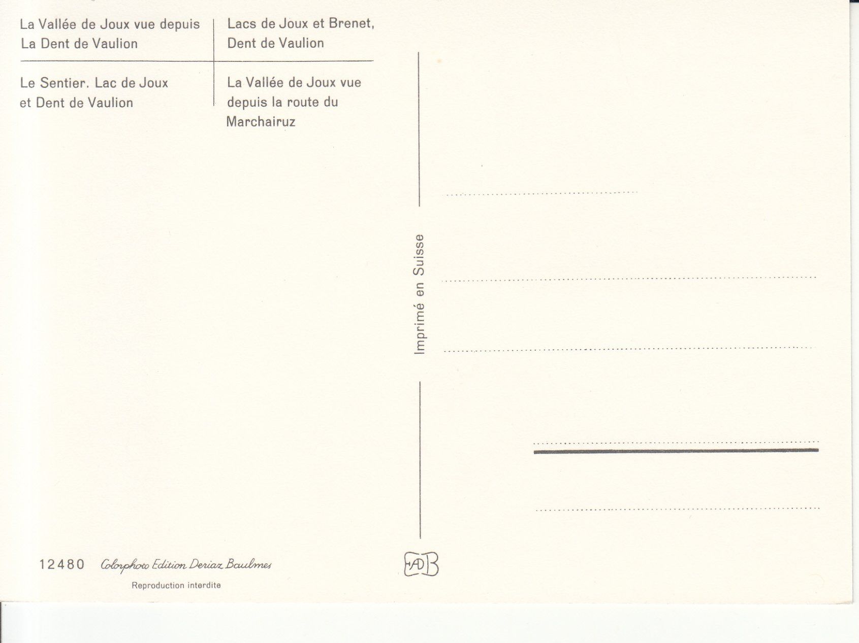 Cartoline postali: Vallée de Joux ca. 1970 – Usato da Bürglen TG venduto da StampGraf 1