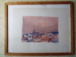 Lithographie Dorfansicht Signatur unlesbar, numeriert 29/100