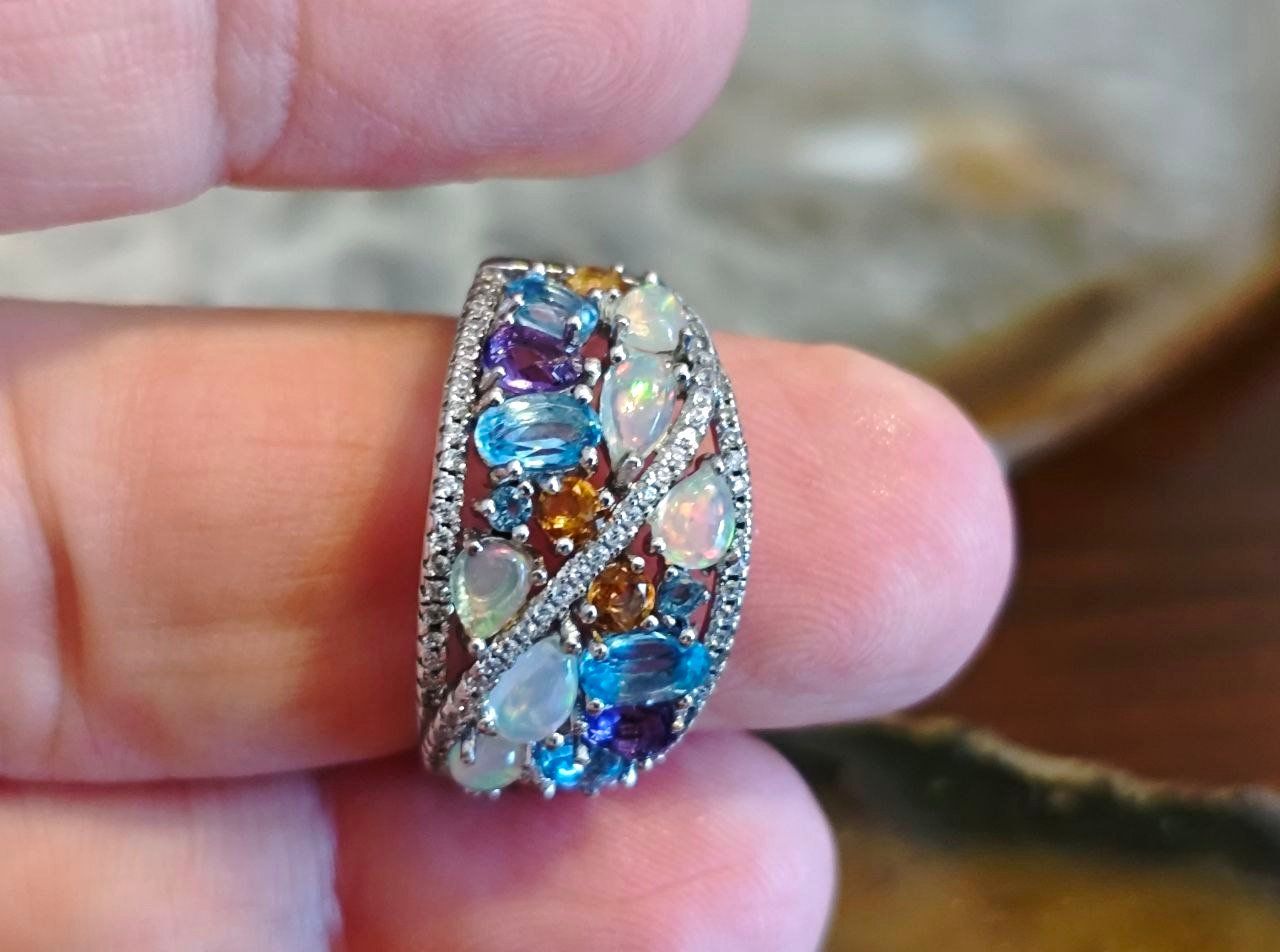 Ringe: ST.SILBER 925° RING MP Gr.18 ECHTE OPALE, MULTIEDELSTEINE – Neu (gemäss Beschreibung) aus Weiningen ZH von actera 2