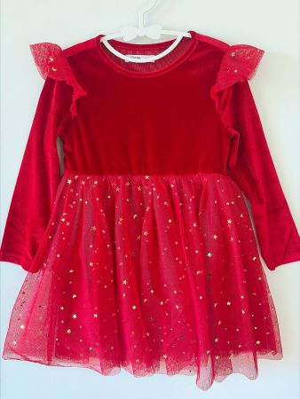 Abito Natalizio Bambina con tulle e stelline Rosso taglia 4