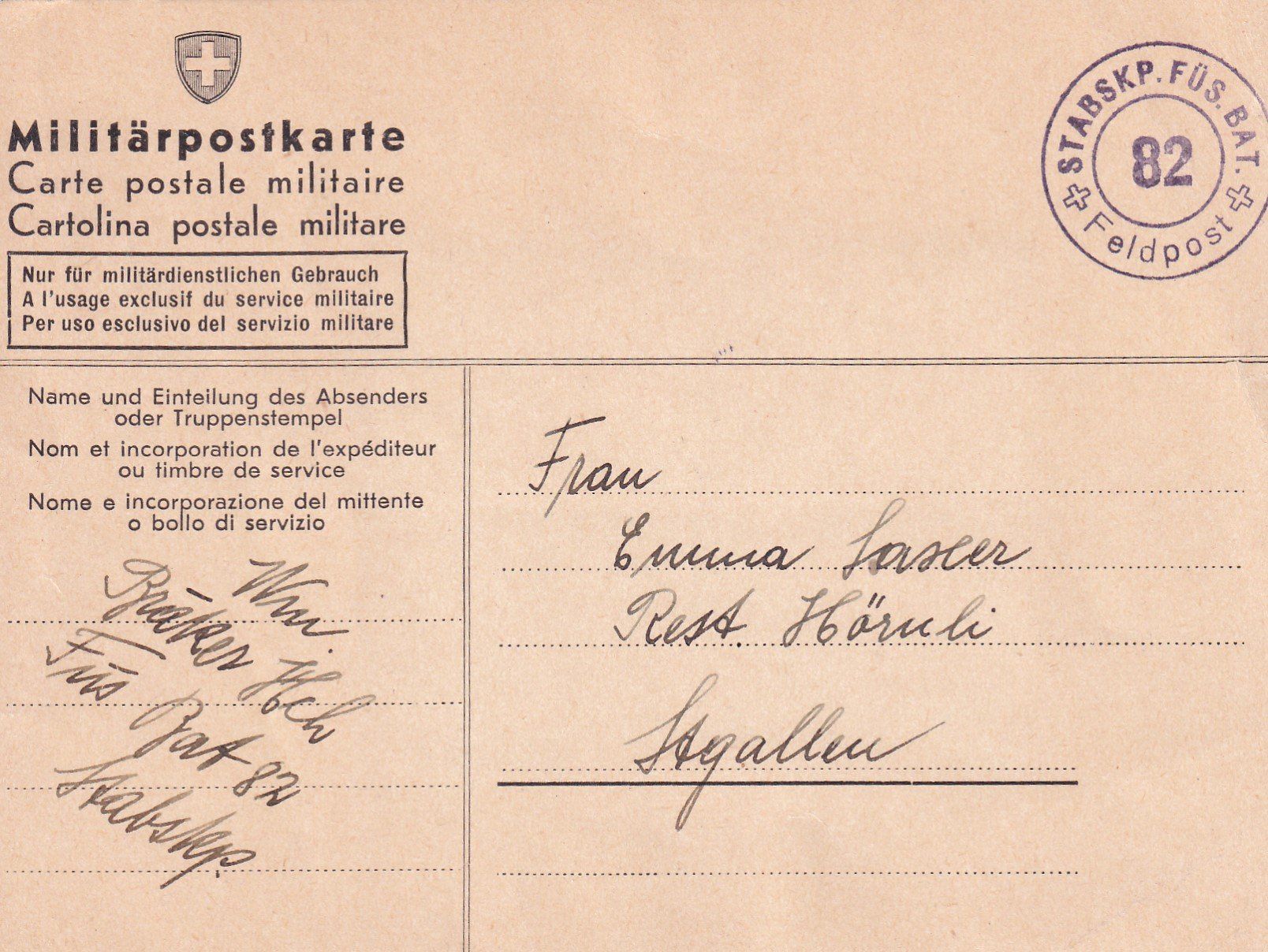 Tutti i francobolli: Militärpostkarte – Usato da Birsfelden venduto da Sakurajima