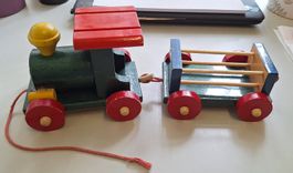 Zug Loki Holz Spielzeug Lokomotive Viehwagen