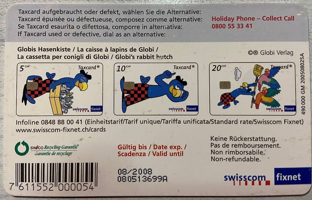 Schede telefoniche: Taxcard Swisscom - Globi – Usato da Mendrisio venduto da Kirilippi 1