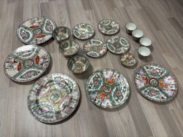 Set Porcellana Macao Decorazione Floreale Scena Figure